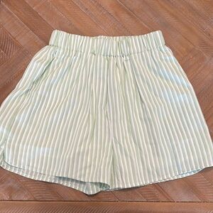 Mable Clothing Pyjama Boxer Style High Rise Elastic Waist Striped Sage Shorts